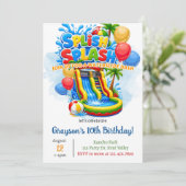 Splish Splash Waterglijbaan Verjaardag | Springhui Kaart (Staand voorkant)