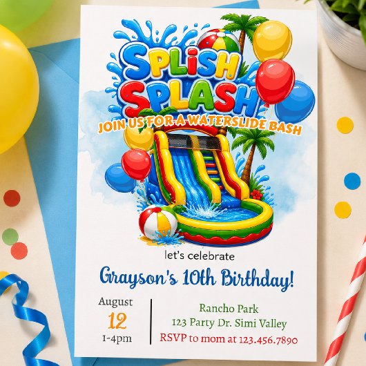 Splish Splash Waterglijbaan Verjaardag | Springhui Kaart