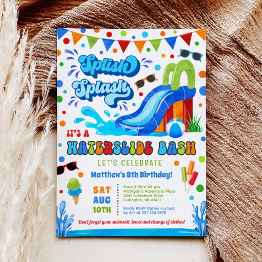 Splish Splash Waterslide Bash Jongen Verjaardag Kaart