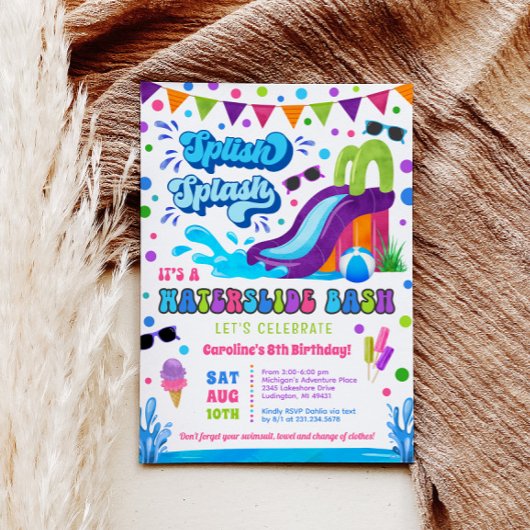 Splish Splash Waterslide Bash Meisje Verjaardag Kaart