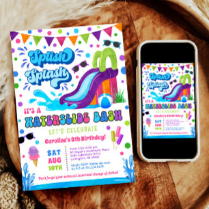 Splish Splash Waterslide Bash Meisje Verjaardag Kaart