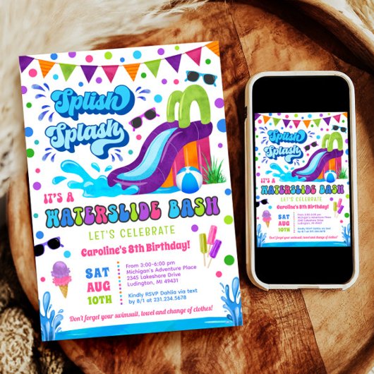 Splish Splash Waterslide Bash Meisje Verjaardag Kaart