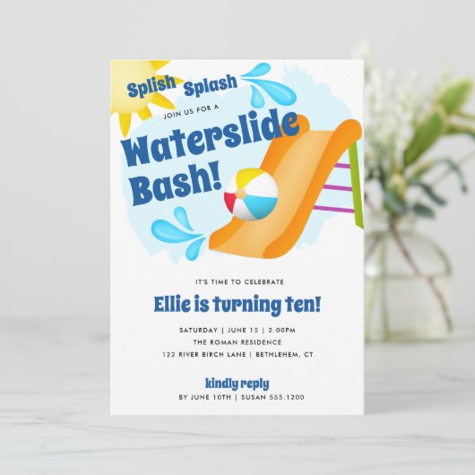 Splish Splash Waterslide Bash, Zomer Leuke Verjaar Kaart (Staand voorkant)