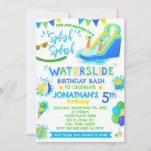 Splish Splash Waterslide Verjaardag Blauw Groen Zw Kaart (Voorkant)