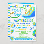 Splish Splash Waterslide Verjaardag Blauw Groen Zw Kaart (Voorkant / Achterkant)