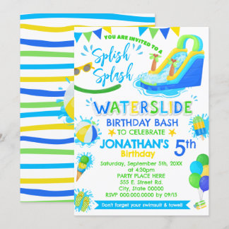 Splish Splash Waterslide Verjaardag Blauw Groen Zw Kaart