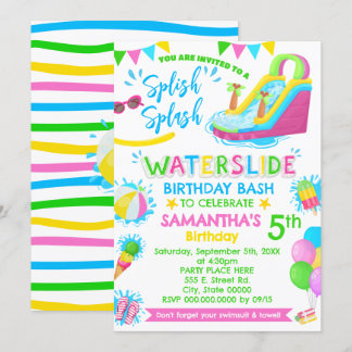 Splish Splash Waterslide Verjaardag Pink Pool Part Kaart