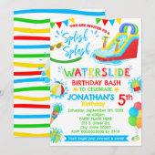 Splish Splash Waterslide Verjaardag Primaire kleur Kaart (Voorkant / Achterkant)