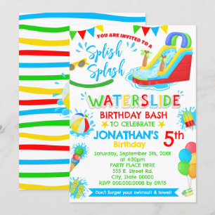 Splish Splash Waterslide Verjaardag Primaire kleur Kaart