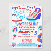 Splish Splash Waterslide Verjaardag Rood Wit Blauw Kaart (Voorkant)