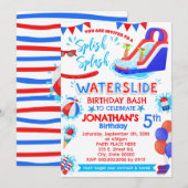 Splish Splash Waterslide Verjaardag Rood Wit Blauw Kaart (Voorkant / Achterkant)