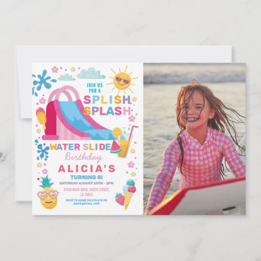 Splish Splash Waterslide Verjaardagsfeestfoto Kaart (Voorkant)