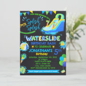 Splish Splash Waterslide Verjaardagsfeestje Blauw  Kaart (Staand voorkant)