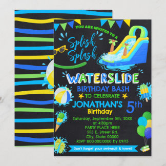 Splish Splash Waterslide Verjaardagsfeestje Blauw Kaart