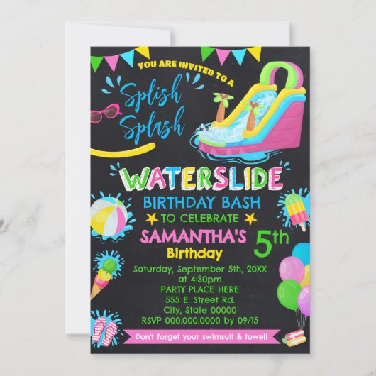 Splish Splash Waterslide Verjaardagsfeestje school Kaart (Voorkant)