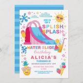 Splish Splash Waterslide Verjaardagsfeestje Zon Kaart (Voorkant / Achterkant)