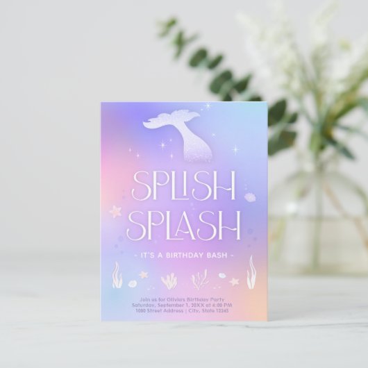 Splish Splash Whimsical Sparkle Zeemeermin Verjaar Briefkaart (Staand voorkant)
