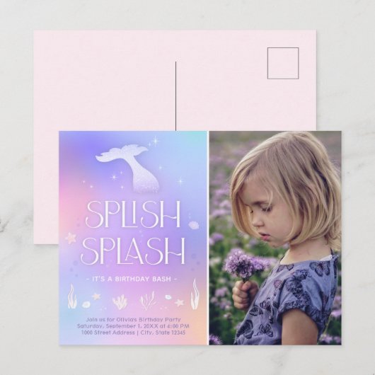 Splish Splash Whimsical Sparkly Zeemeermin Verjaar Briefkaart (Voorkant / Achterkant)