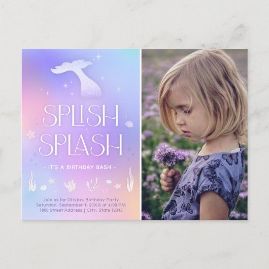 Splish Splash Whimsical Sparkly Zeemeermin Verjaar Briefkaart (Voorkant)