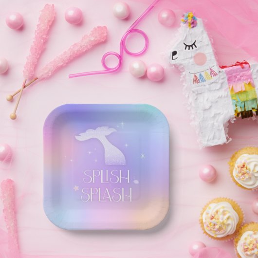 Splish Splash Whimsical Sparkly Zeemeermin Verjaar Papieren Bordje (Feest)