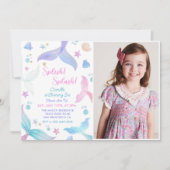 Splish Splash Zeemeermin 6e Verjaardagsfeestfoto Kaart (Voorkant)