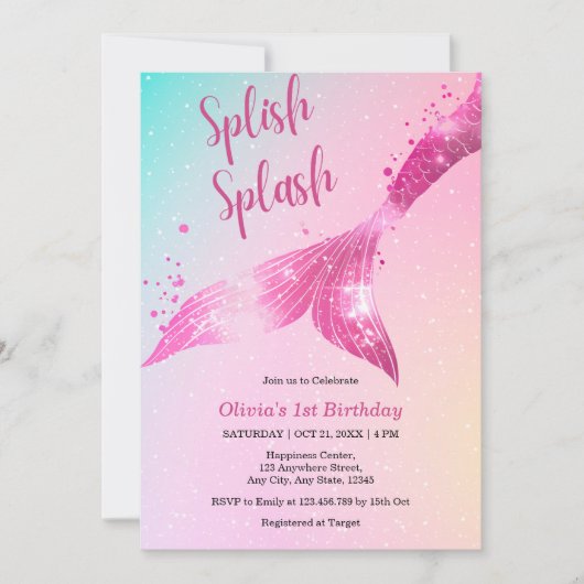 Splish Splash Zeemeermin Baby Meisje 1e verjaardag Kaart (Voorkant)