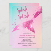Splish Splash Zeemeermin Baby Meisje 1e verjaardag Kaart (Voorkant / Achterkant)