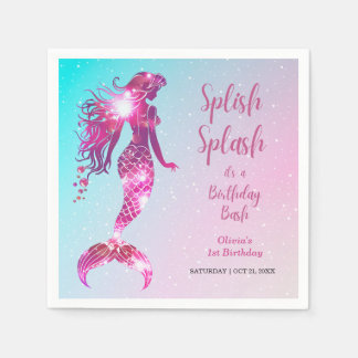 Splish Splash Zeemeermin Baby Meisje 1e verjaardag Servet