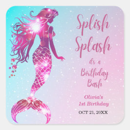 Splish Splash Zeemeermin Baby Meisje 1e verjaardag Vierkante Sticker