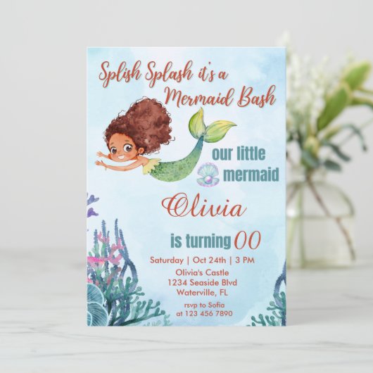 Splish Splash Zeemeermin Bash Bruin Elke Leeftijd  Kaart (Staand voorkant)