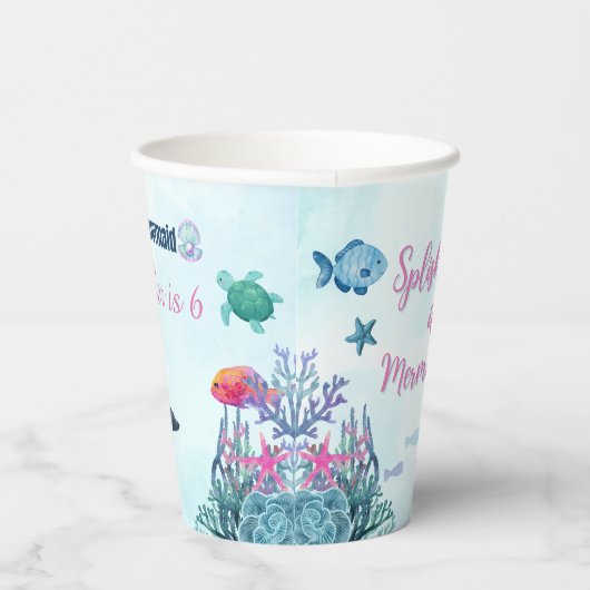 Splish Splash Zeemeermin Bash Elke Leeftijd Meisje Papieren Bekers (Rechts)