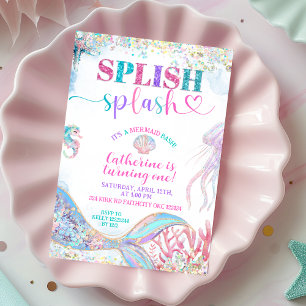 Splish Splash zeemeermin bash meisje verjaardagsui Kaart