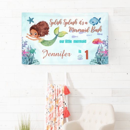 Splish Splash Zeemeermin Bash Meisjes 1e Verjaarda Spandoek (Insitu)
