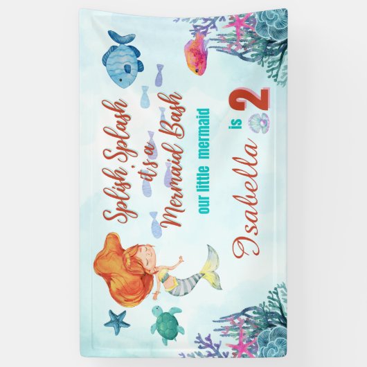 Splish Splash Zeemeermin Bash Meisjes 2e verjaarda Spandoek (Verticaal)