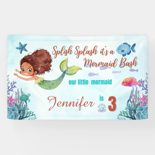 Splish Splash Zeemeermin Bash Meisjes 3e verjaarda Spandoek (Horizontaal)