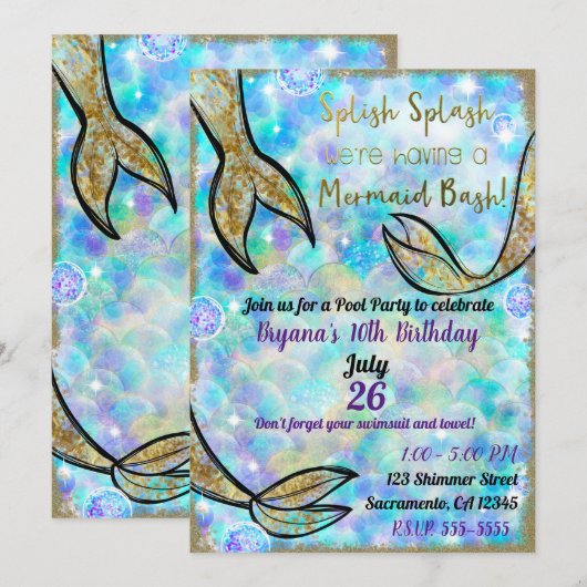 Splish Splash Zeemeermin Bash Pool Party Verjaarda Kaart (Voorkant / Achterkant)