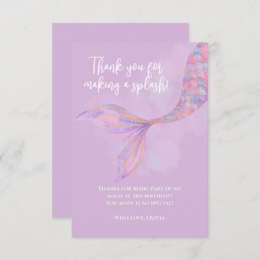 Splish Splash Zeemeermin Bedankt Card (Voorkant / Achterkant)