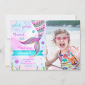 Splish Splash Zeemeermin Foto Uitnodiging (Voorkant)