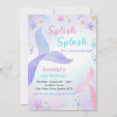 splish splash zeemeermin meisje 4e verjaardag part kaart (Voorkant)