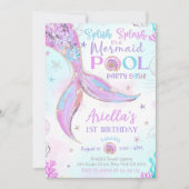 Splish Splash Zeemeermin Pool Party Invitation Gir Kaart (Voorkant)