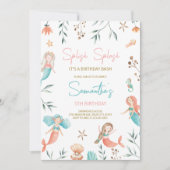 'Splish Splash' Zeemeermin Uitnodiging voor verjaa (Voorkant)