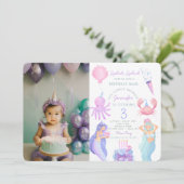 Splish Splash Zeemeermin Verjaardag Foto uitnodigi Kaart (Staand voorkant)