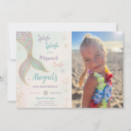 Splish Splash Zeemeermin Verjaardag Foto uitnodigi Kaart