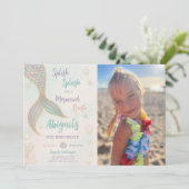 Splish Splash Zeemeermin Verjaardag Foto uitnodigi Kaart (Staand voorkant)