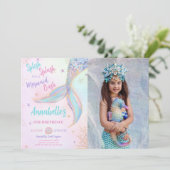 Splish Splash Zeemeermin Verjaardag Foto uitnodigi Kaart (Staand voorkant)