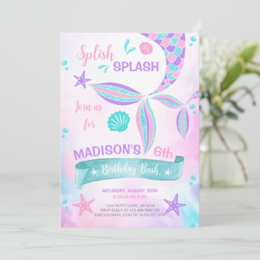 Splish Splash Zeemeermin Verjaardag Kaart (Staand voorkant)