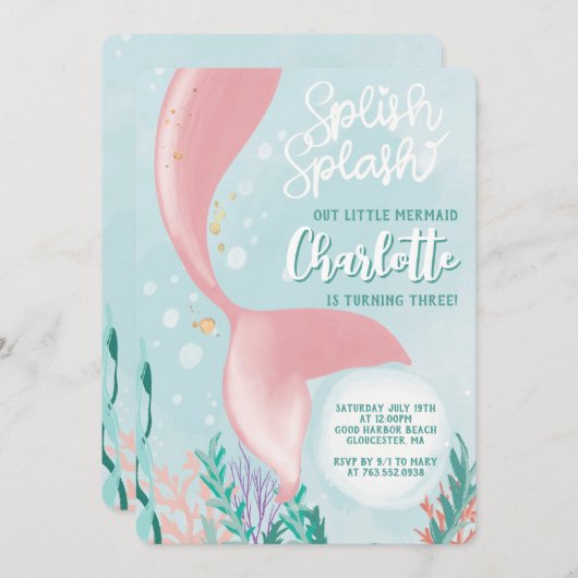 Splish Splash Zeemeermin Verjaardag onder het Zee  Kaart (Voorkant / Achterkant)