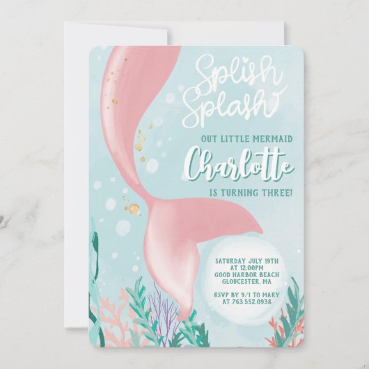 Splish Splash Zeemeermin Verjaardag onder het Zee  Kaart (Voorkant)