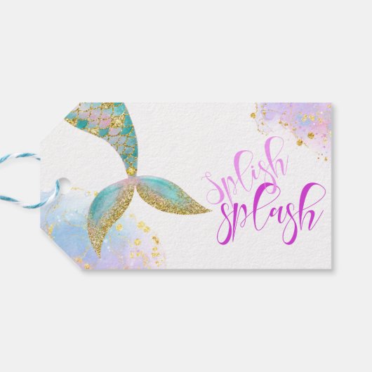 Splish splash zeemeermin verjaardags bash cadeaulabel (Achterkant Horizontaal)