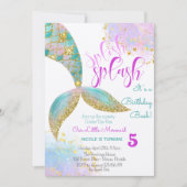 Splish splash zeemeermin verjaardags bash kaart (Voorkant)